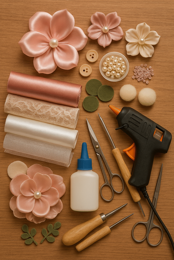 bancada de trabalho flores em cetim