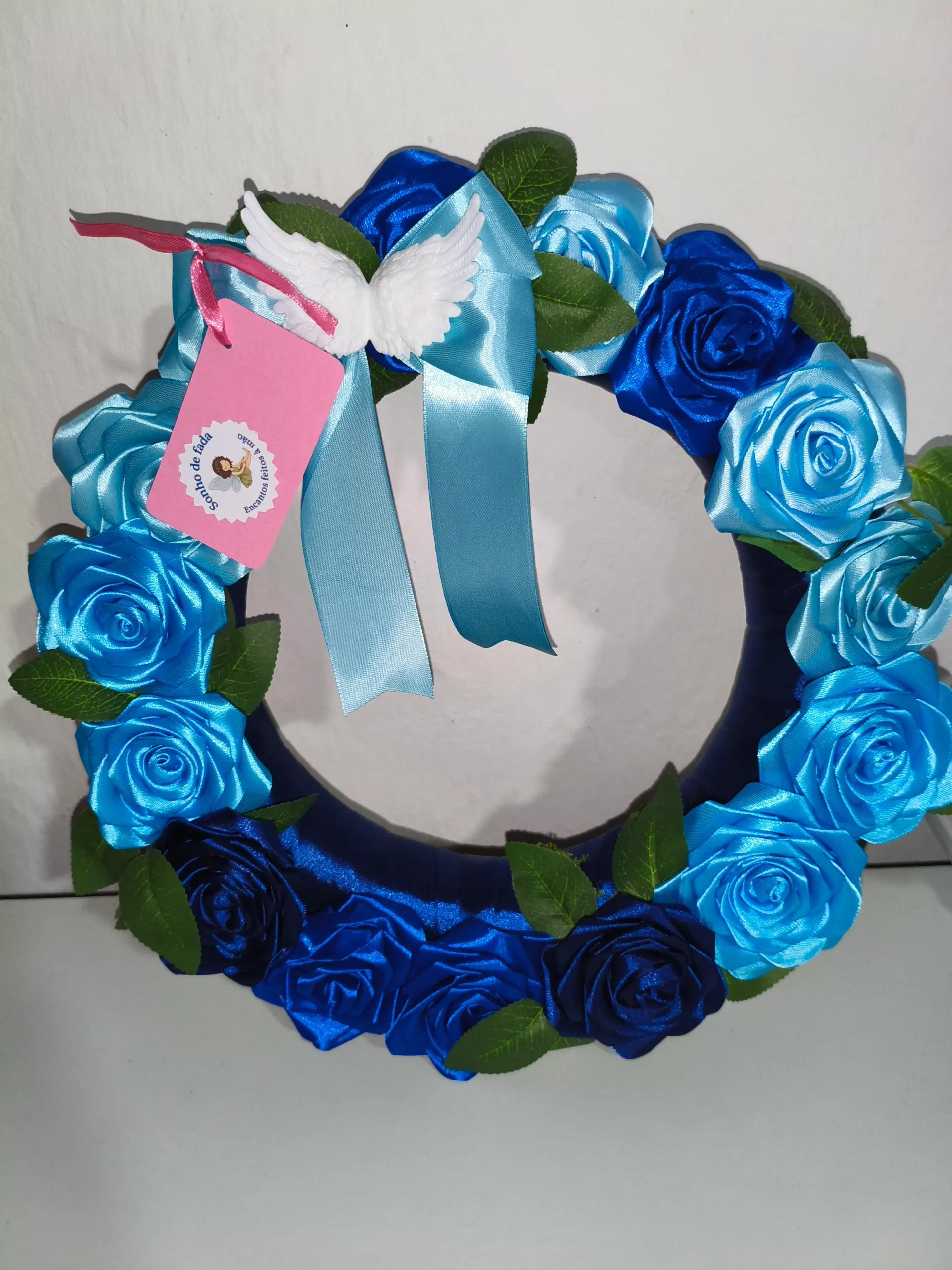 Coroa/Grinalda de Flores em cetim Azul